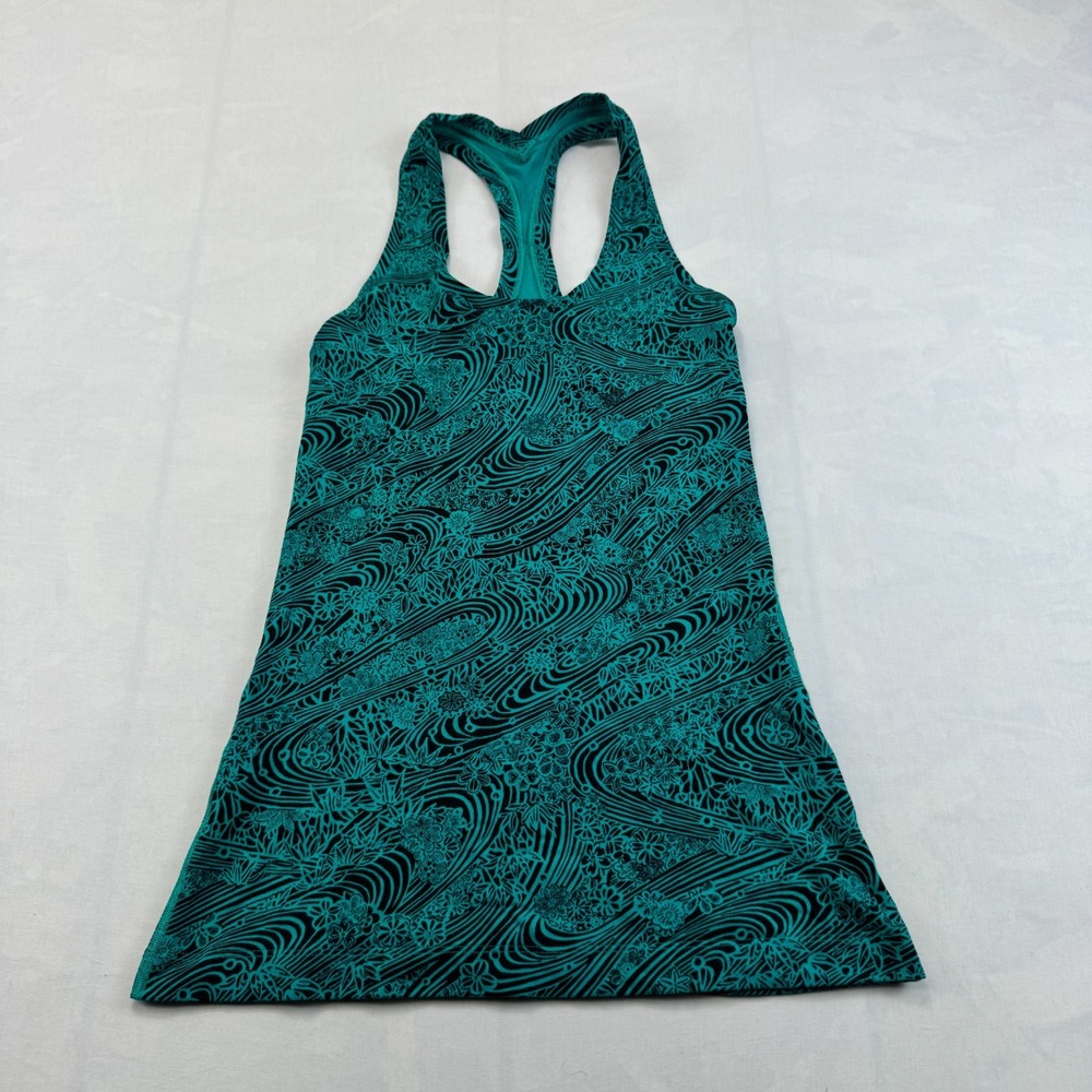 Lululemon Tank Top Womens XS Teal Black Floral Lined Racerback Yoga Performance